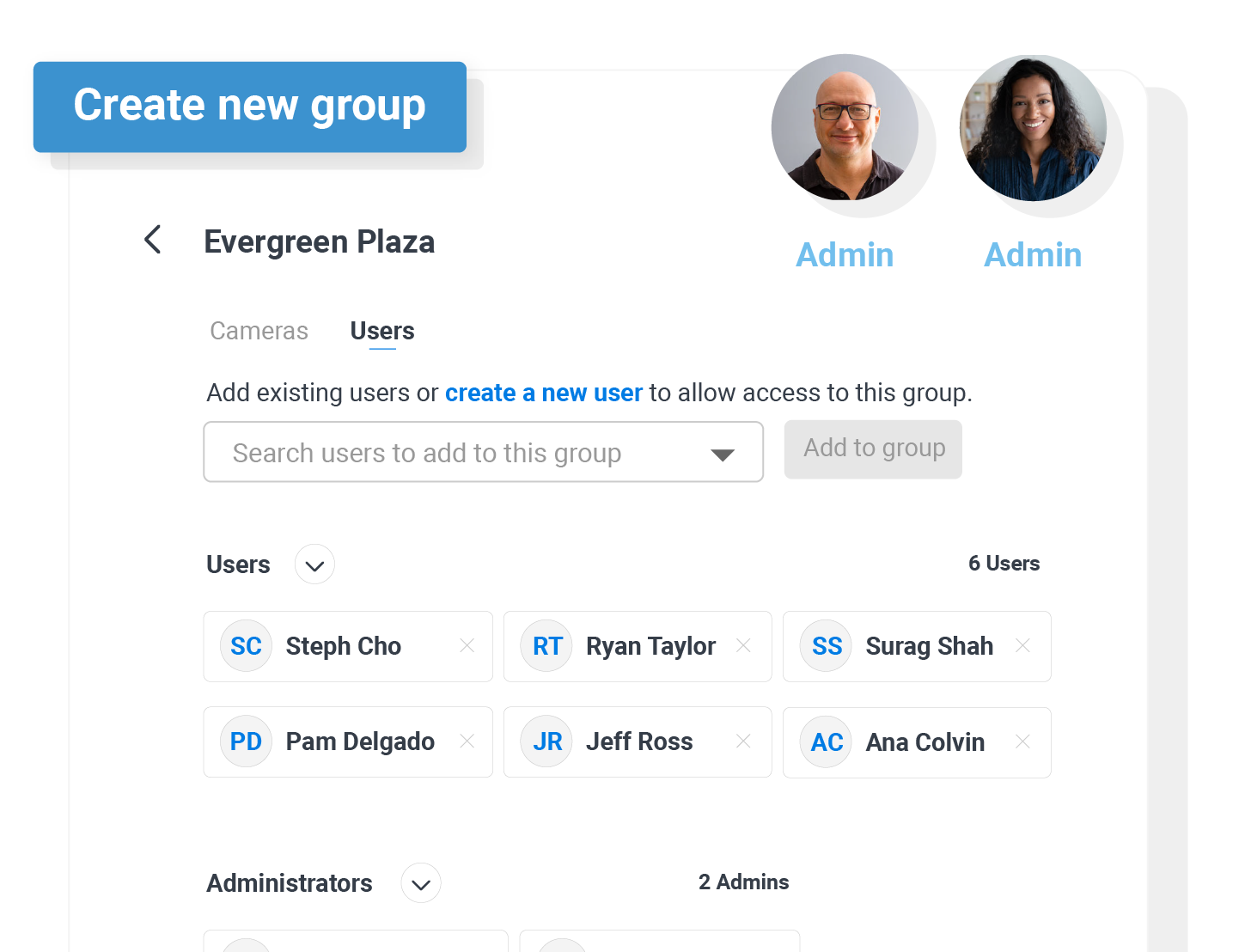user management UI modal cloud video surveillance