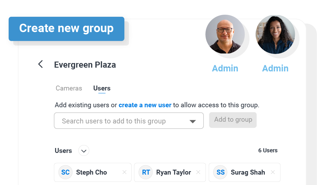 user management UI modal cloud video surveillance